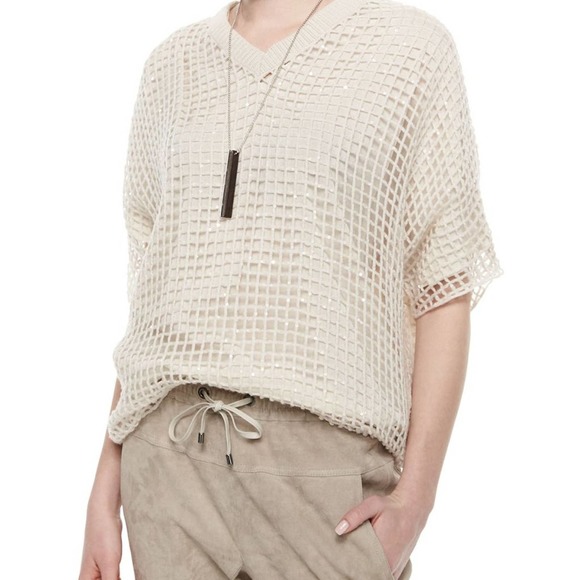 Brunello Cucinelli Sweaters - Brunello Cucinelli Sequin Knit Cashmere Sweater L